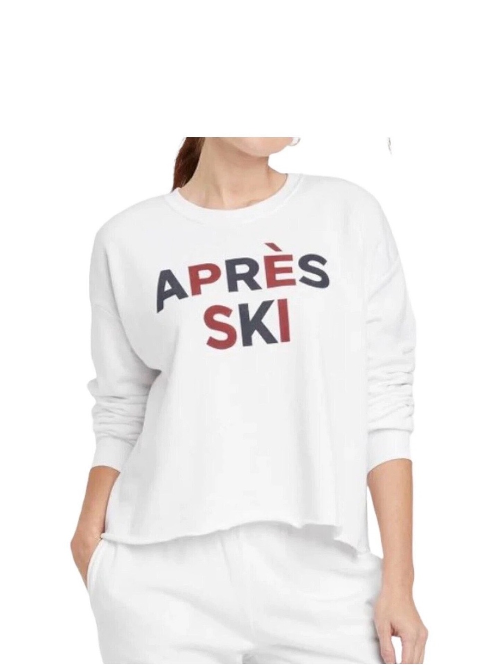 Grayson Threads Après Ski Cropped Sweatshirt White Red Navy XS